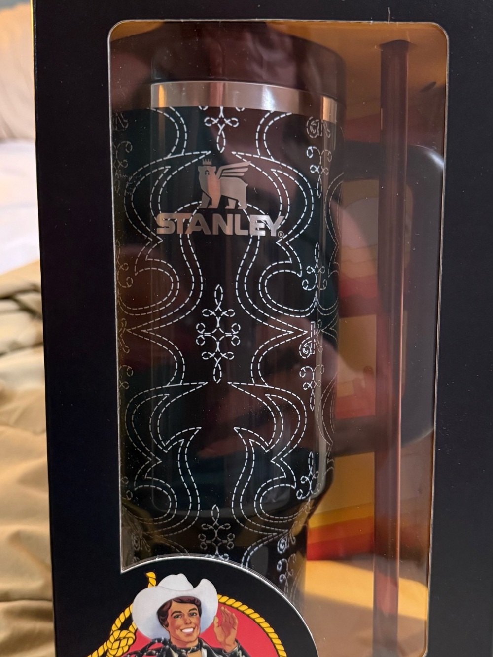 Stanley Black Stainless Travel Tumbler with White Decorative Pattern